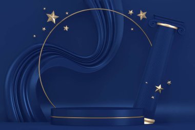 Zafer mavisi enstrüman, kozmetik ürünler podyumu. 3d oluşturma