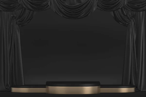 black stage podium for products decoration suitable .3D rendering