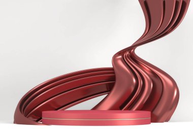 Podyum gösterisi için pembe podyum minimalist maketi. 3B görüntüleme