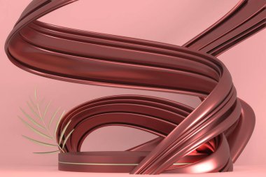 Podyum gösterisi için pembe podyum minimalist maketi. 3B görüntüleme