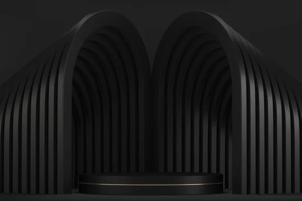 3Dレンダリングに適した製品の装飾のための黒のステージ表彰台 — ストック写真