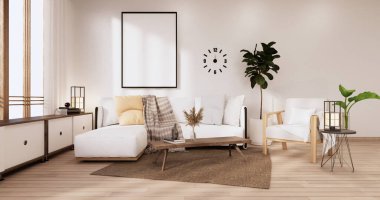 Japonya 'da beyaz kanepe japoncası tropikal desing ve tatami minder 3D döşeme