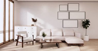 Japonya 'da beyaz kanepe japoncası tropikal desing ve tatami minder 3D döşeme