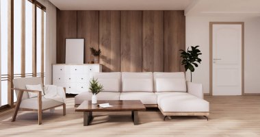 Japonya 'da beyaz kanepe japoncası tropikal desing ve tatami minder 3D döşeme