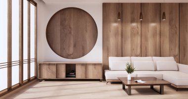 Japonya 'da beyaz kanepe japoncası tropikal desing ve tatami minder 3D döşeme