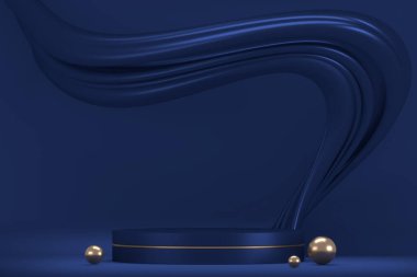 Koyu mavi geometrik arkaplan, Japon tarzı podyum mavisi konsept 3D görüntüleme