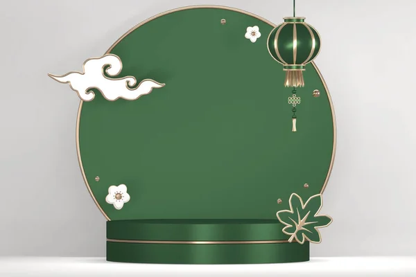 Luxury japan green podium decoration suitable for products.3D rendering