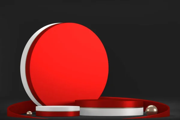 Mock Red Porcelán Pódium Pro Zobrazení Výrobku Minimální Geometrický Design — Stock fotografie
