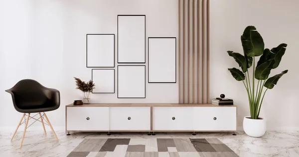 Skříň Dřevěný Design Bílém Pokoji Interiéru Moderní Styl Vykreslování — Stock fotografie