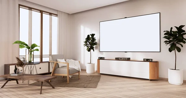 Desain Kayu Kabinet Pada Interior Ruangan Putih Gaya Modern — Stok Foto