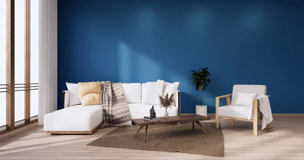 热带风格的Chaina室内和蓝色墙体 3D渲染 — 图库照片