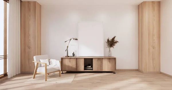 白の部屋のインテリアのモダンなスタイルでキャビネット木製のデザイン — ストック写真