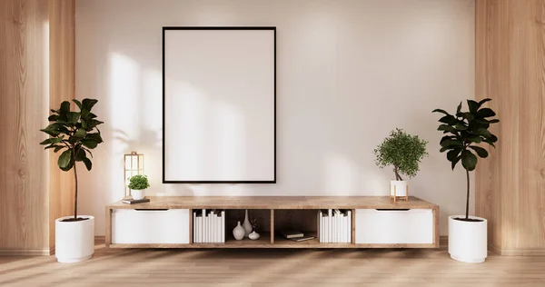 白の部屋のインテリアのモダンなスタイルでキャビネット木製のデザイン — ストック写真