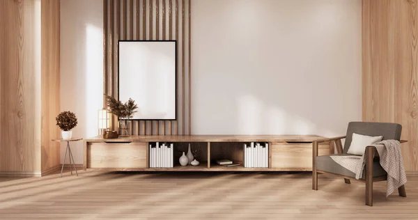 白屋室内装饰风格的橱柜木制设计 3D渲染 — 图库照片