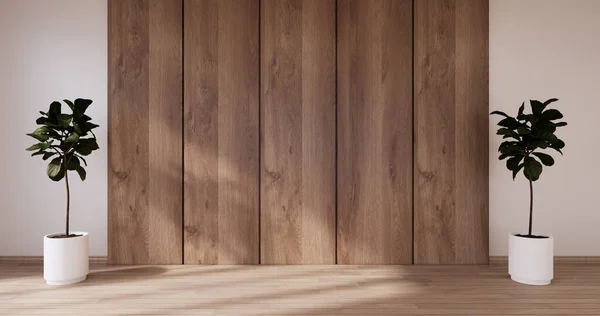 Projekt Ściany Pusty Salon Japoński Deisgn Japoński Drewniana Podłoga Renderowanie — Zdjęcie stockowe