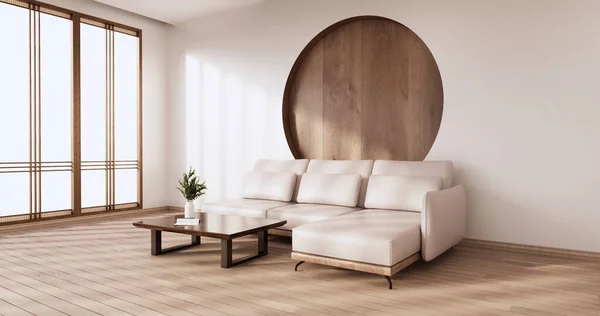 Sofá Blanco Japonés Habitación Japón Diseño Tropical Tatami Estera Floor —  Fotos de Stock