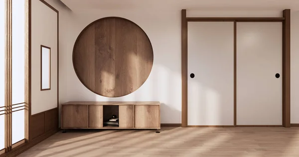 Design Stěny Prázdný Obývací Pokoj Japonský Deisgn Japonskou Dřevěnou Podlahou — Stock fotografie