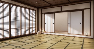 Yoga iç tasarımı, minimalist oda japan tarzı temizlik. 3B görüntüleme