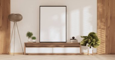 Japonya 'da televizyon iç mimarisi için minimal dolap, 3D tasarım.