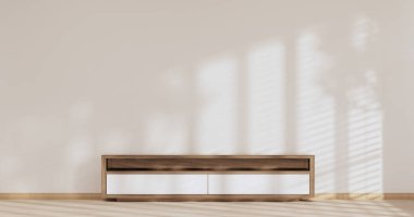 Japonya 'da televizyon iç mimarisi için minimal dolap, 3D tasarım.