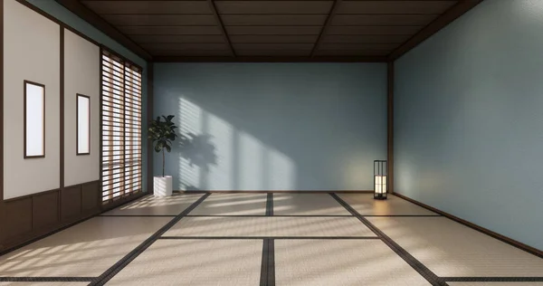 Circle Shelf Wall Design Blue Empty Room Japanese Deisgn Tatami — Fotografia de Stock