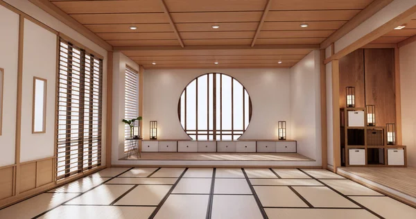 Projektowanie Wnętrz Jogi Czyszczenie Minimalistyczny Pokój Japoński Styl Renderowanie — Zdjęcie stockowe