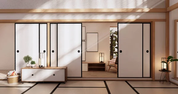 Japan Room Minimal Cabinet Interior Wall Mockup Rendering — Stockfoto