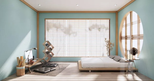 Mint Modern Peaceful Bedroom Japan Style Bedroom Rendering — Stok fotoğraf