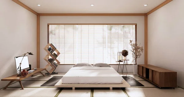 Modern peaceful Bedroom. japan style bedroom.3D rendering