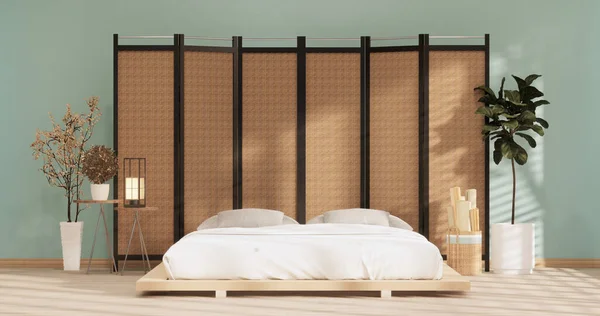Mint Modern peaceful Bedroom. japan style bedroom.3D rendering