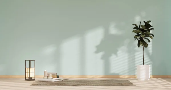 Hellblaues Wohnzimmer Mit Lampen Und Pflanzen Bäume Rendering Dekoriert — Stockfoto