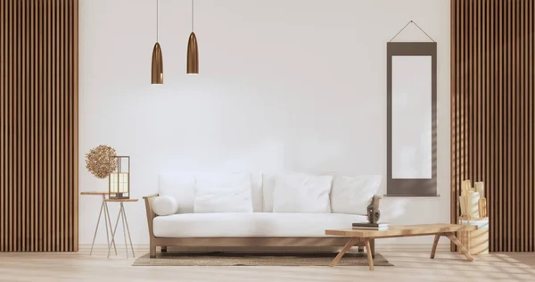 Sofa Room Tropical Interior Tatami Mat Floor White Wall Rendering — ストック写真
