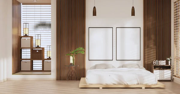 Modern Peaceful Bedroom Japan Style Bedroom Rendering — Stok fotoğraf