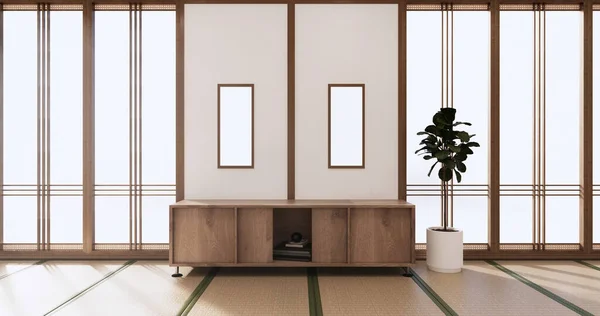 Japan Room Minimal Cabinet Interior Wall Mockup Rendering — 图库照片