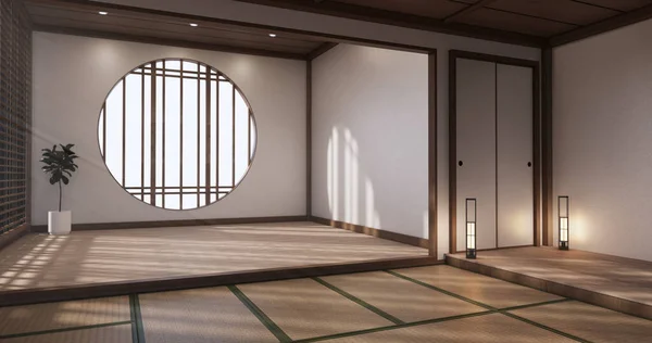 Desain Interior Yoga Membersihkan Minimalis Kamar Gaya Jepang Perender — Stok Foto