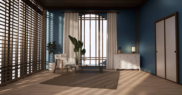 White Sofa Japanese Blue Room Japan Tropical Desing Tatami Mat — стоковое фото