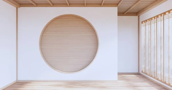 Circle Shelf Wall Design White Empty Room Japanese Deisgn Tatami — Stok Foto