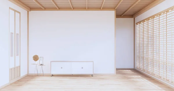 minimal cabinet on zen room interior wall mockup,3d rendering