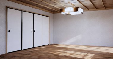 Empty large hall, Asia interior cleaning room zen style. 3D rendering