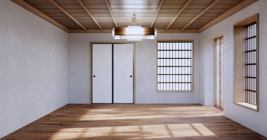 Empty large hall, Asia interior cleaning room zen style. 3D rendering