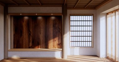 Empty large hall, Asia interior cleaning room zen style. 3D rendering