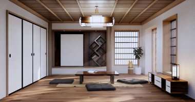 Zen room interior design with decoration japanese style.3D rendering