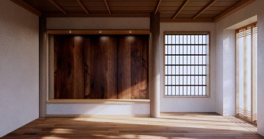 Empty large hall, Asia interior cleaning room zen style. 3D rendering