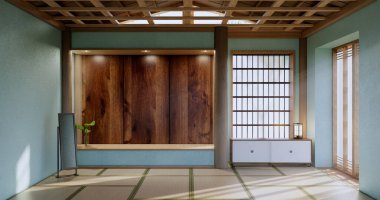 Mint Empty large hall, Asia interior cleaning room zen style. 3D rendering
