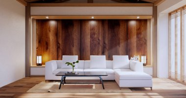 Zen room interior design with decoration japanese style.3D rendering