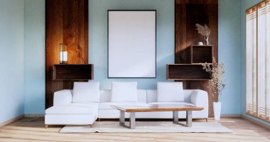 Mint Zen room interior design with decoration japanese style.3D rendering