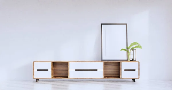 Kast Houten Japans Ontwerp Woonkamer Zen Stijl Lege Muur Achtergrond — Stockfoto