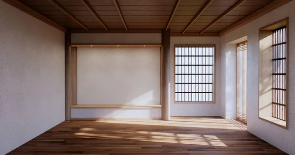 Empty Large Hall Asia Interior Cleaning Room Zen Style Rendering — Fotografia de Stock