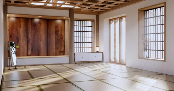 Empty Large Hall Asia Interior Cleaning Room Zen Style Rendering — Stock Photo, Image