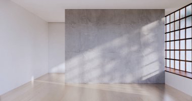 Lüks oda veya otel Japon tarzı dekorasyon Japonya tarzı Büyük yaşam alanı.3d render